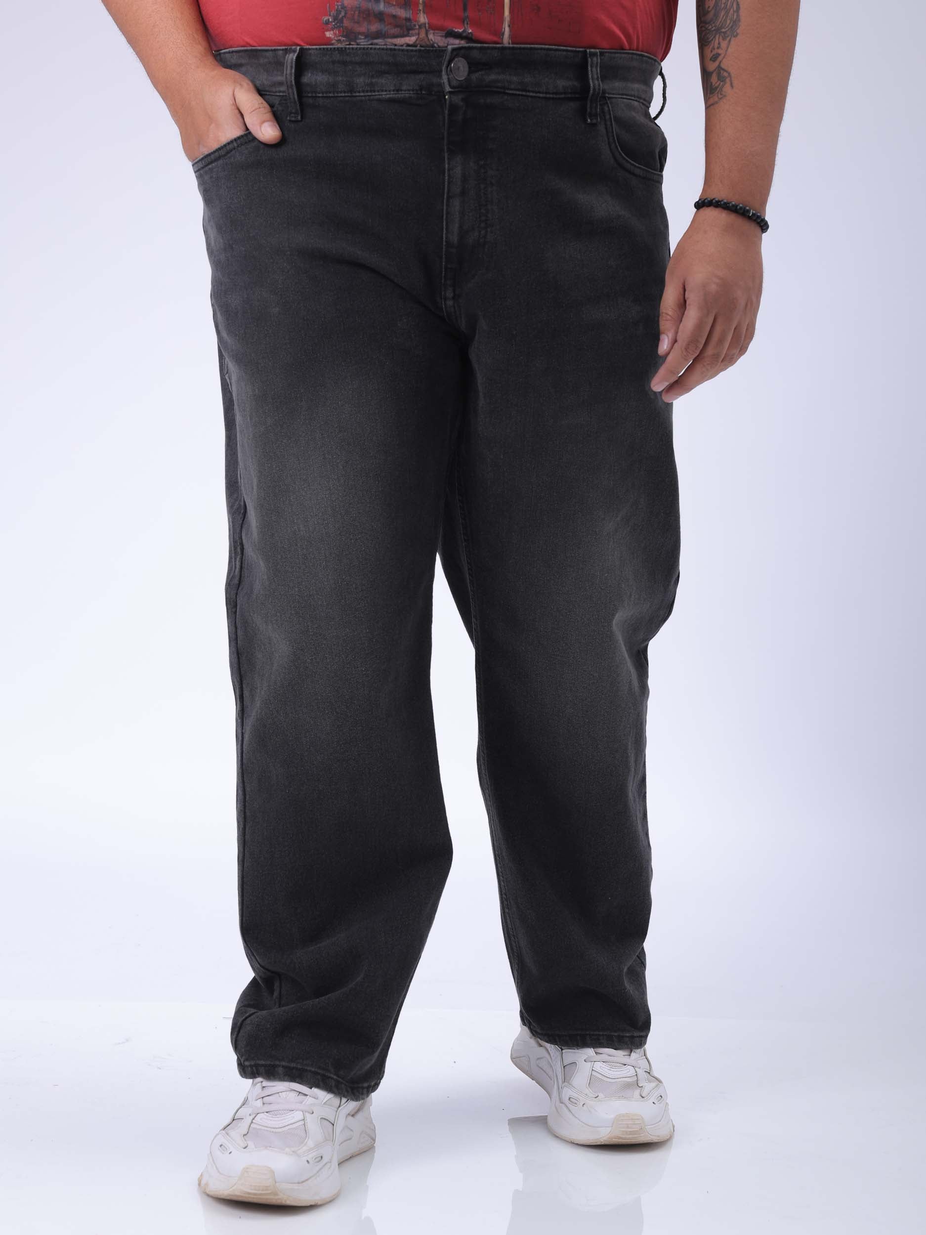 HARDSODA Men's Plus Size Black Vintage Straight Fit Solid Jeans