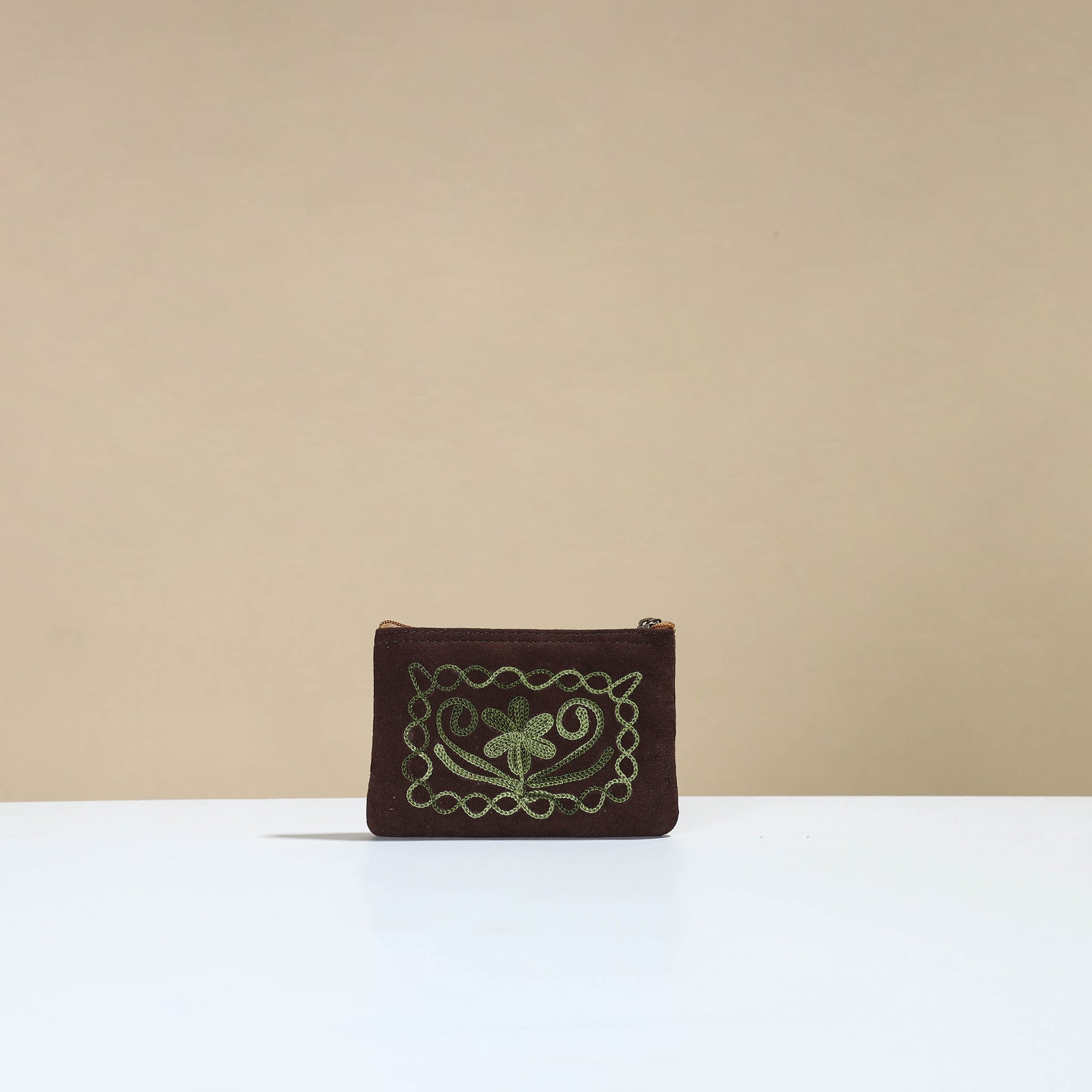 ITOKRI CRAFTS INITIATIVE Brown - Kashmiri Crewel Hand Embroidery Velvet Coin Purse 05