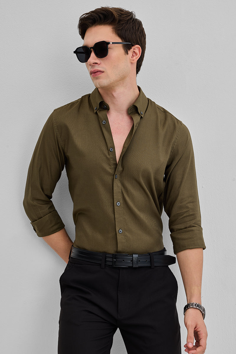 SNITCH Olive Solid Oxford Shirt