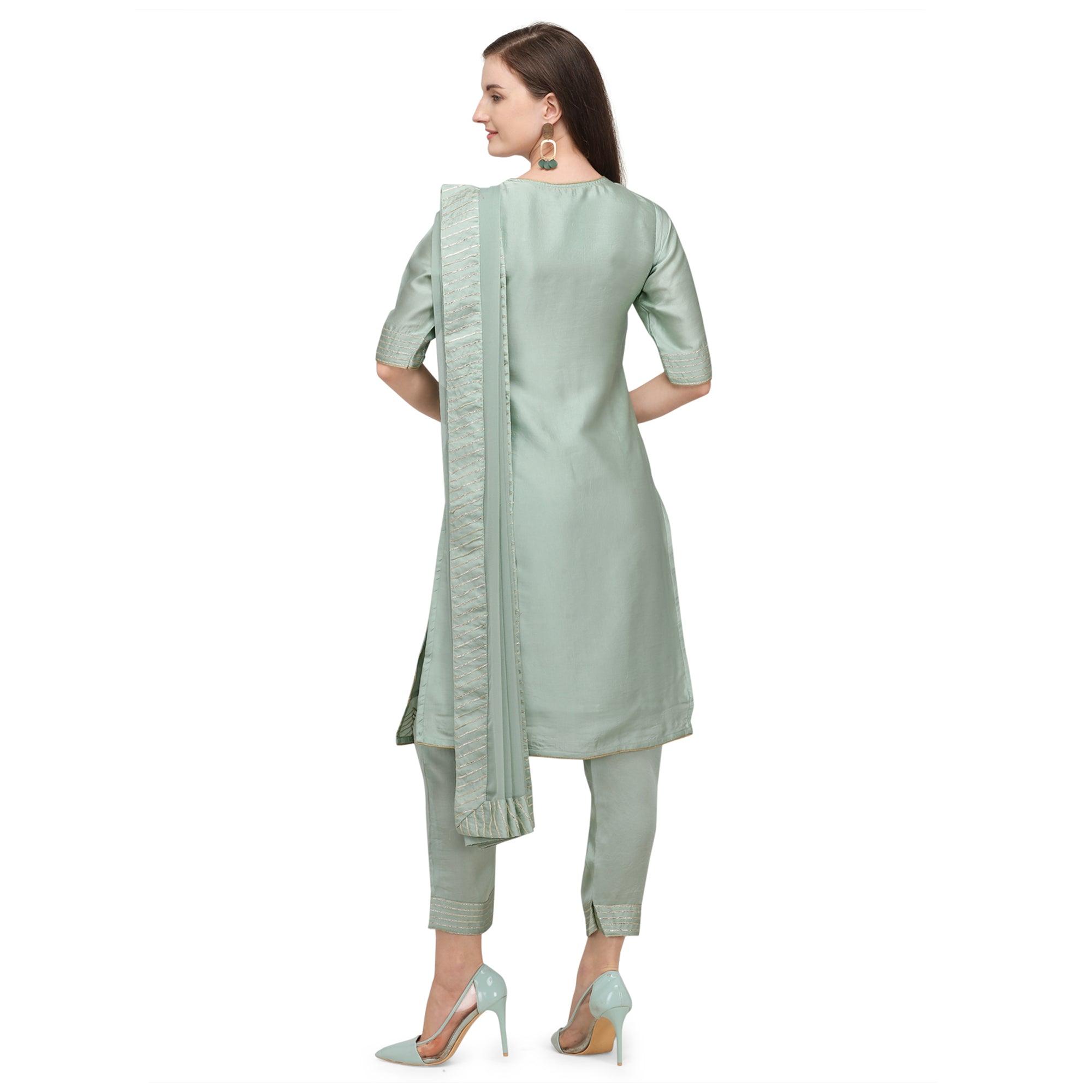 BlackTree green-floral-gotta-patti-embroidery-work-silk-partywear-suit-126173 - view 3