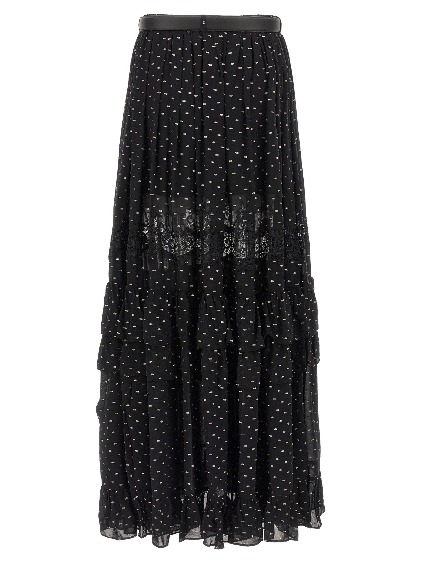 Self-Portrait Black And Gold Chiffon Lace Maxi Skirt - view 2