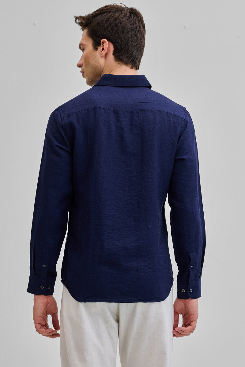 SNITCH Navy Textured Linen Blend Shirt - view 7