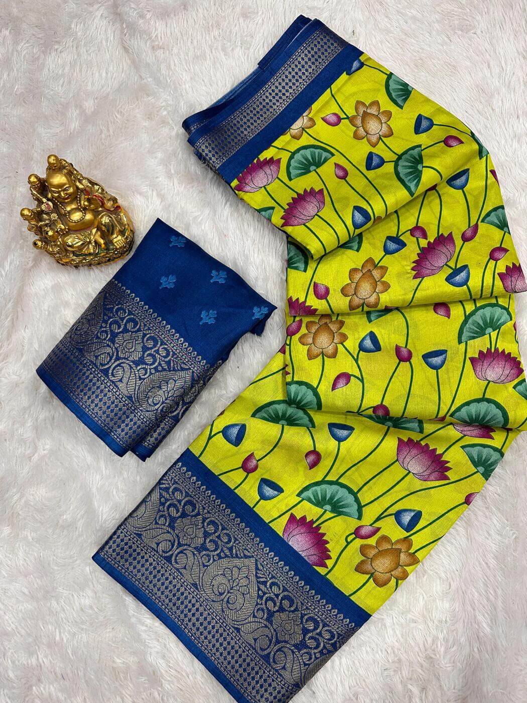 Shubh Bucolic Parrot Digital Printed Dola Silk Saree With Surreptitious Blouse Piece