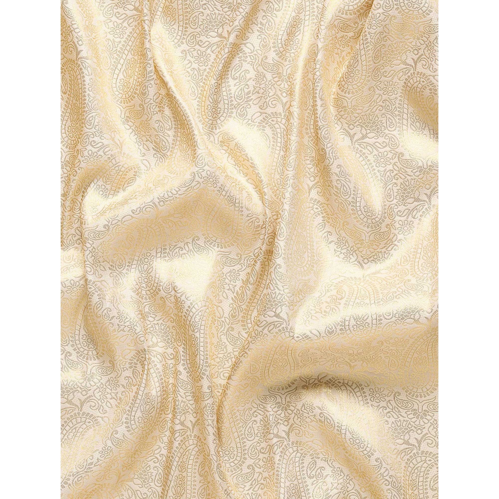 Peachmode Cream Woven Kanjivaram Silk Saree – Women's - view 6