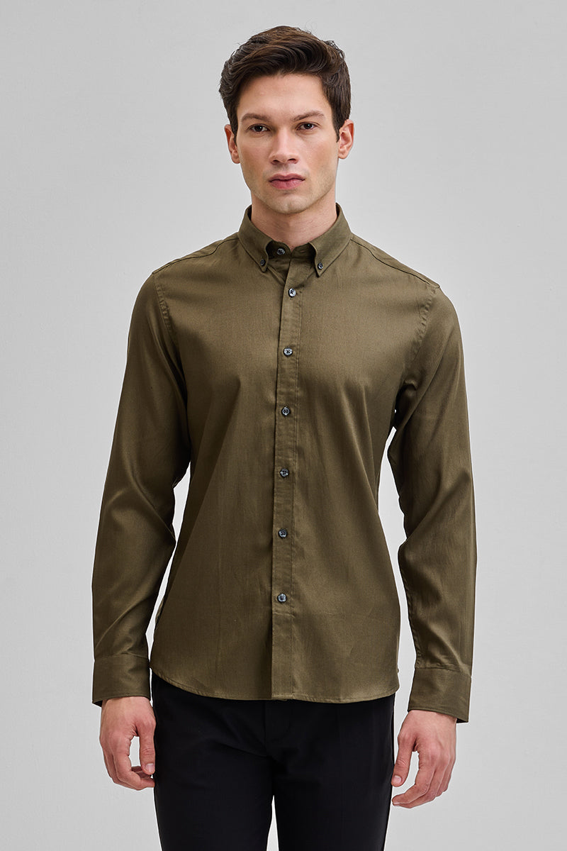 SNITCH Olive Solid Oxford Shirt - view 6