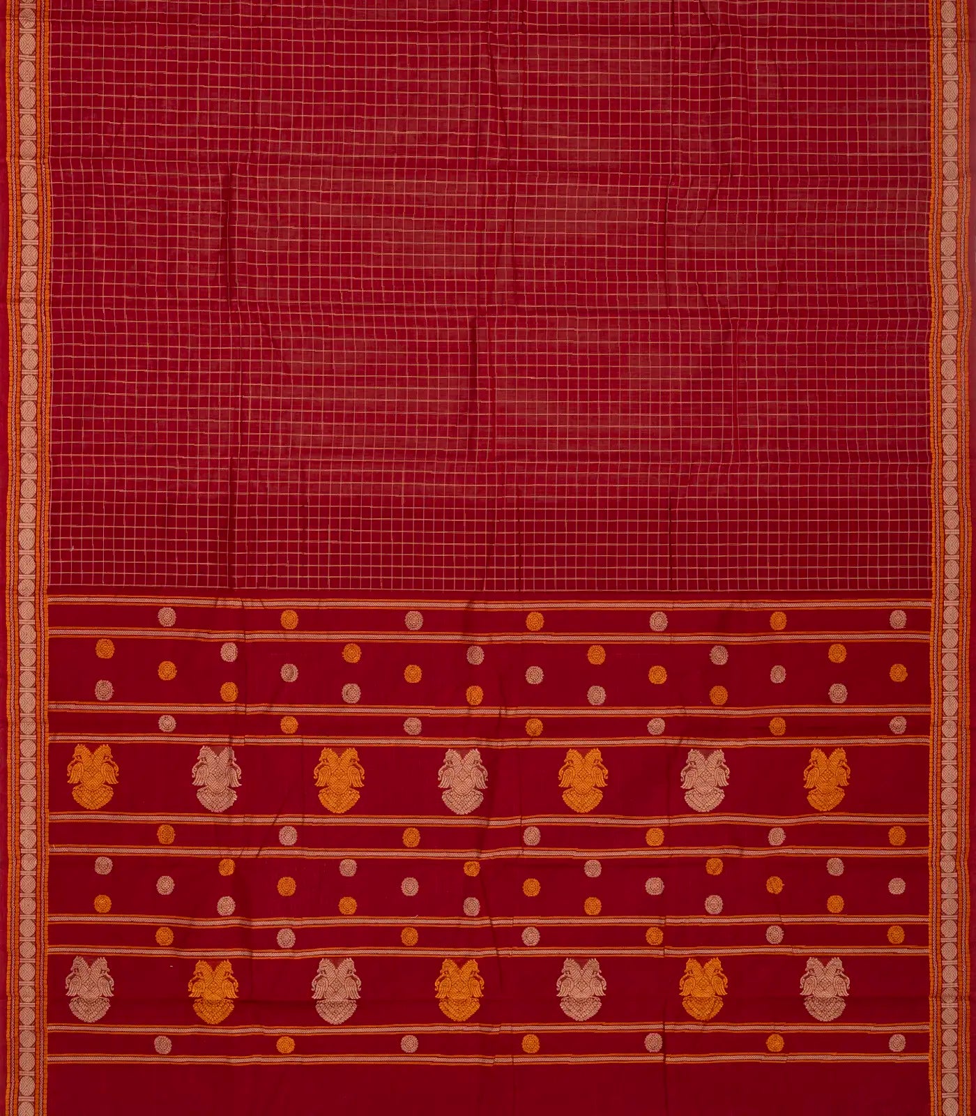 RmKV Crimson Handloom Kanchi Cotton Saree With Checks - view 2