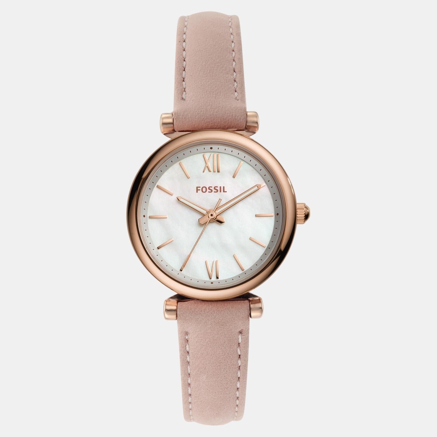 Fossil Carlie Women Quartz White Mother Of Pearl Dial Analog Leather Watch ES4699