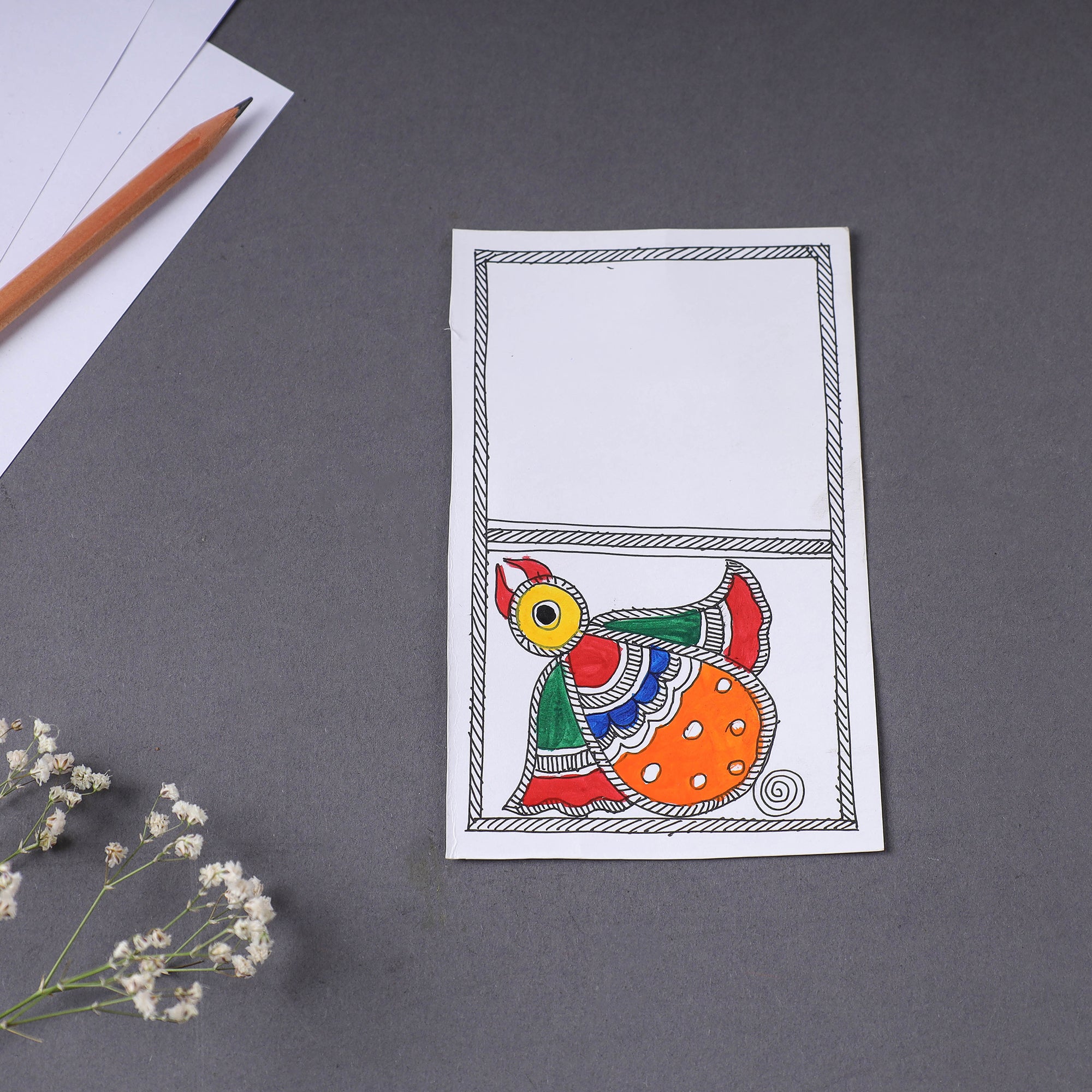 ITOKRI CRAFTS INITIATIVE Assorted - Madhubani Handpainted Post Card (3.5 x 5.5 in)