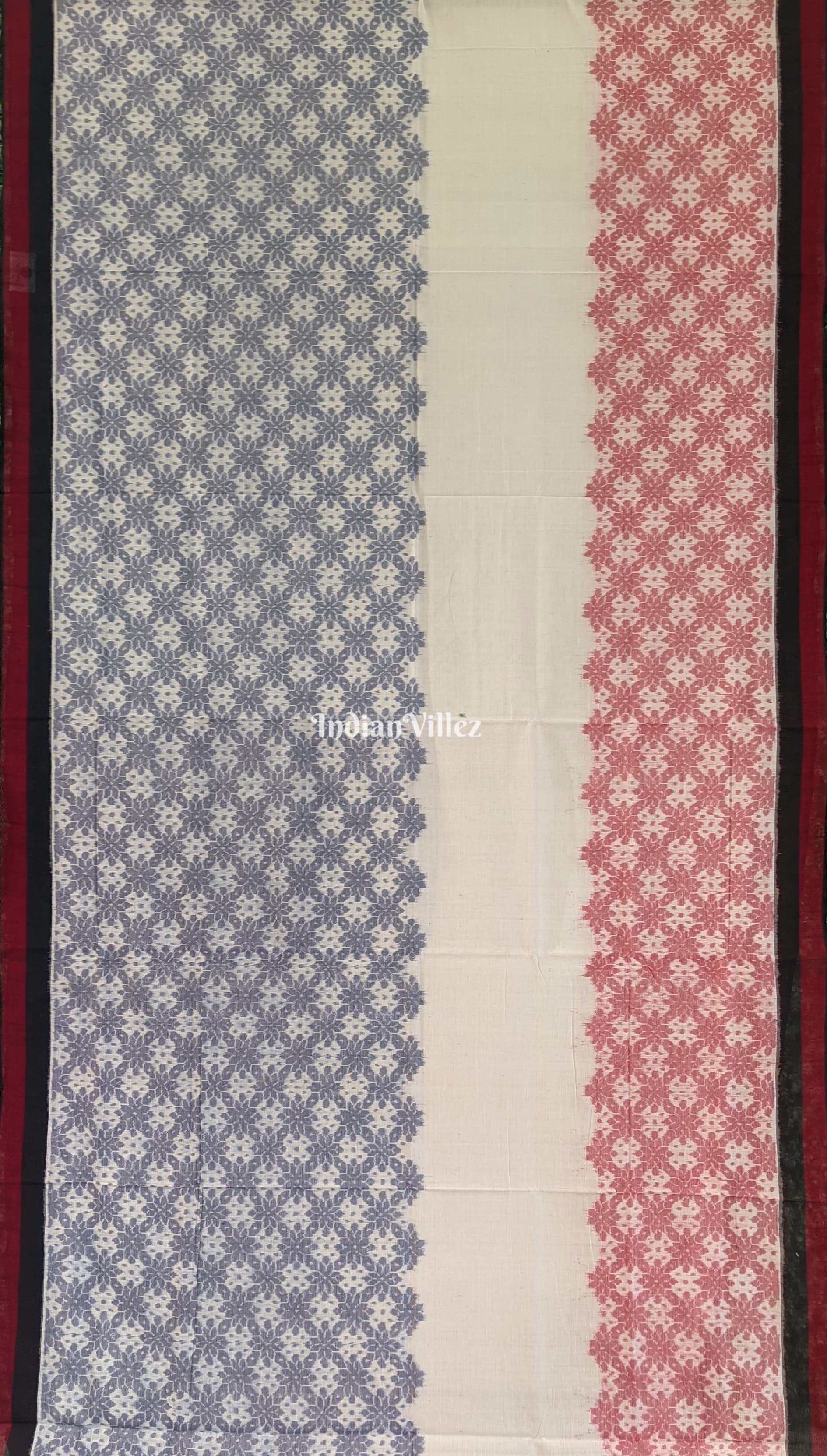 IndianVillèz White Base Odisha Ikat Pure Sambalpuri Cotton Saree - view 2