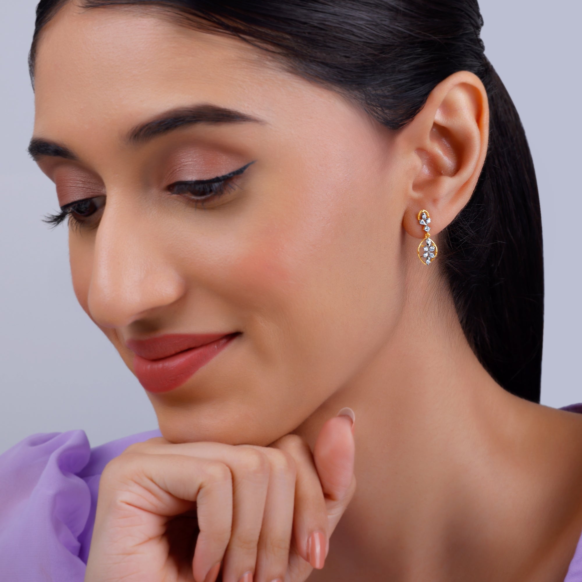 GIVA Jewellery Gold Pretty Dangler Diamond Earrings - view 3