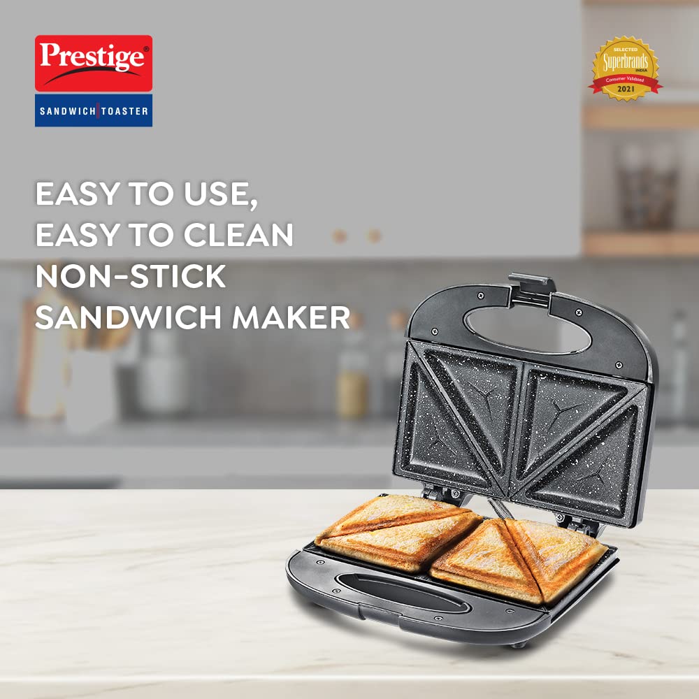 Prestige PSFSP Spatter Coated Non-stick Sandwich Toasters With fixed Sandwich Plates | Black - view 2