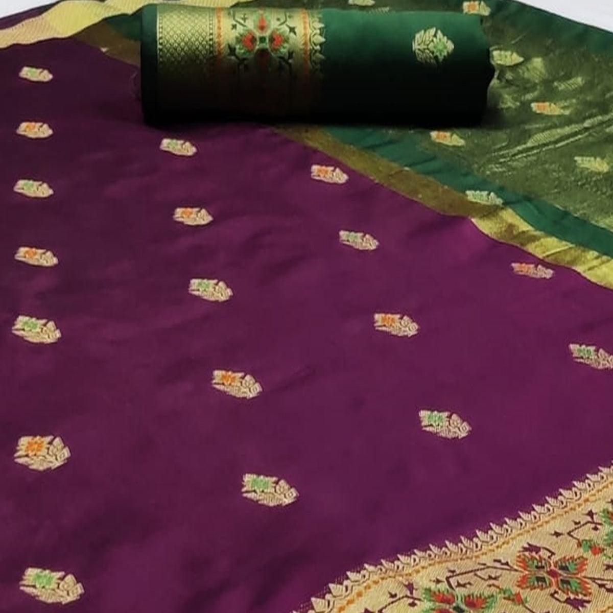 Peachmode Fantastic Dark Purple Colored Festive Wear Woven Silk Saree - view 2