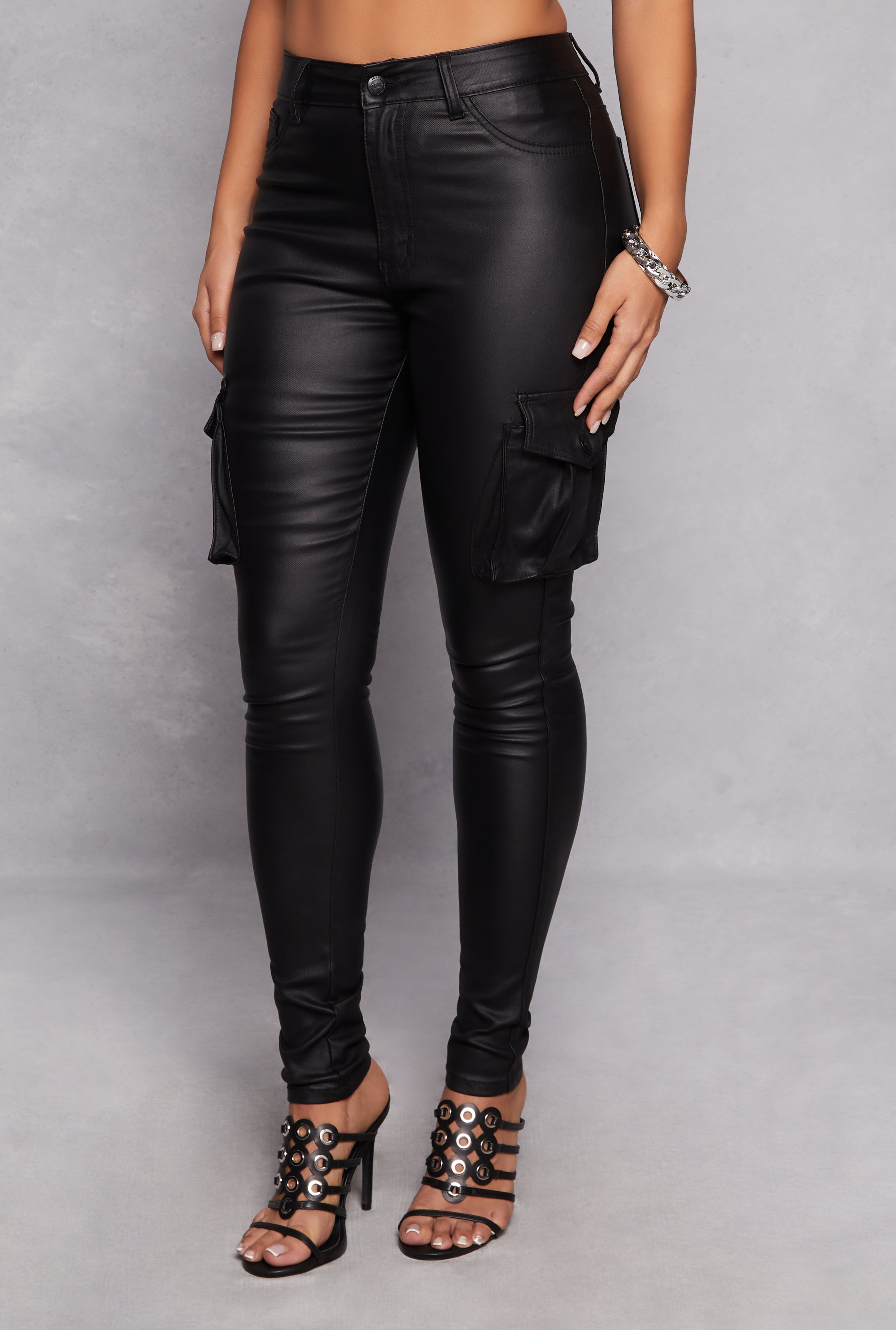 Rainbow Shops Faux Leather Skinny Leg Cargo Pants - view 2