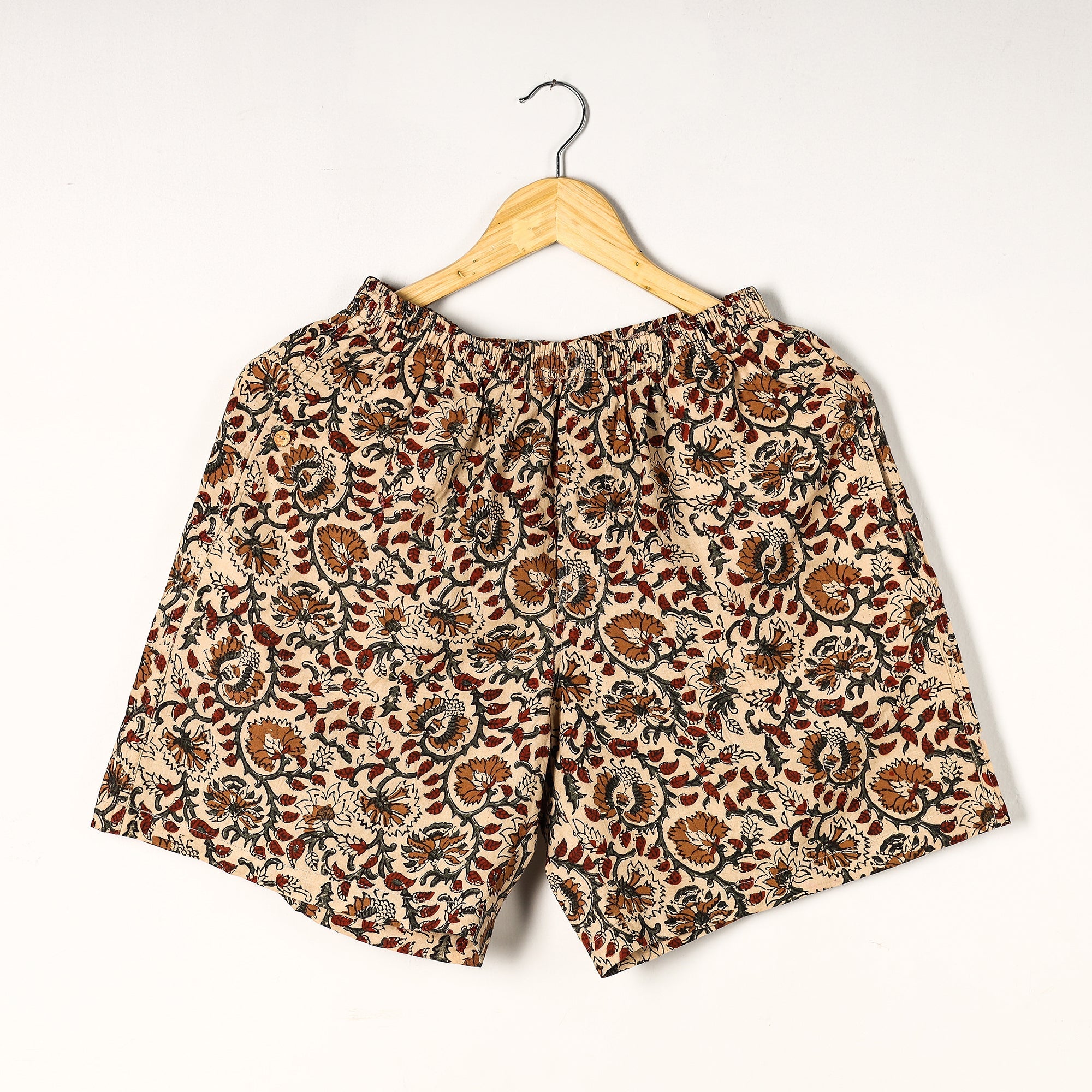 Unisex boxer shorts – ITOKRI CASUALS Beige - Kalamkari Block Printed Cotton Unisex Boxer/Shorts