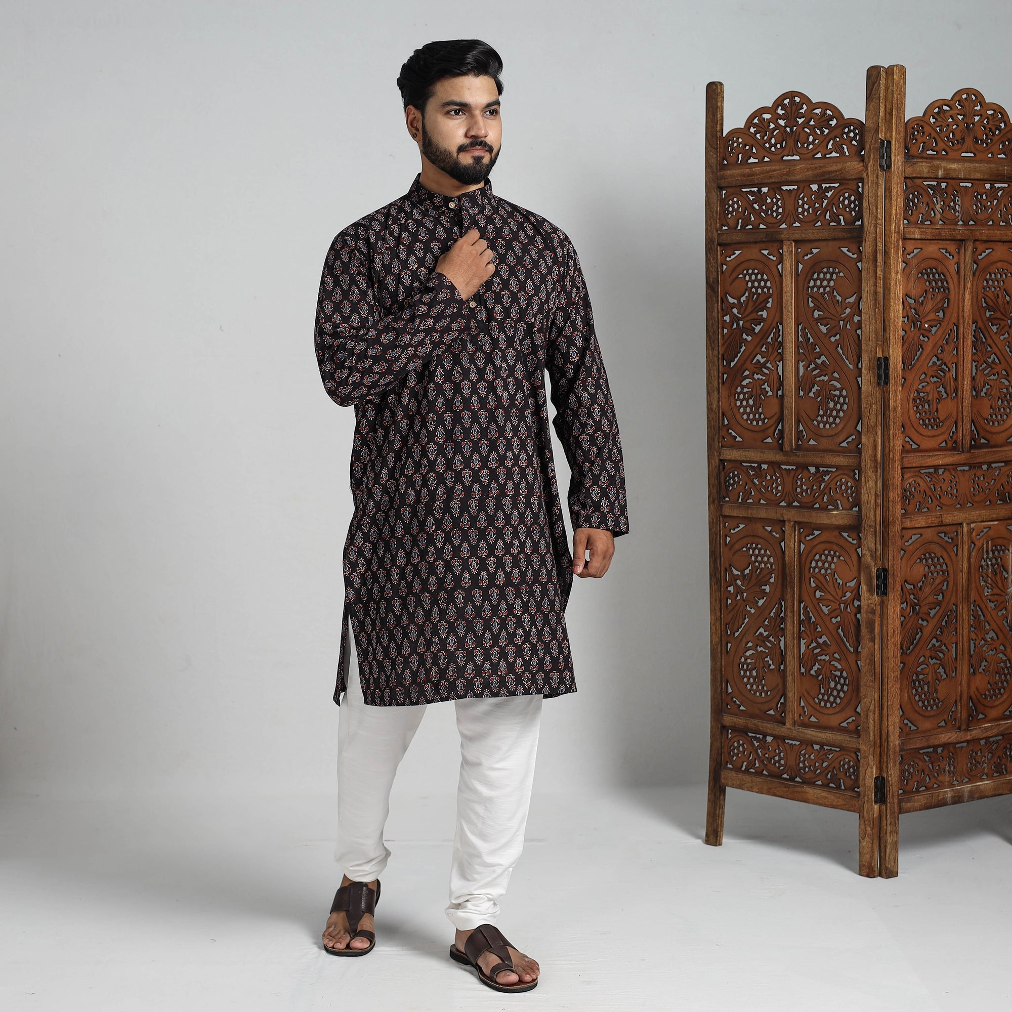ITOKRI CASUALS Ajrakh Block Printed Cotton Men Long Kurta 17