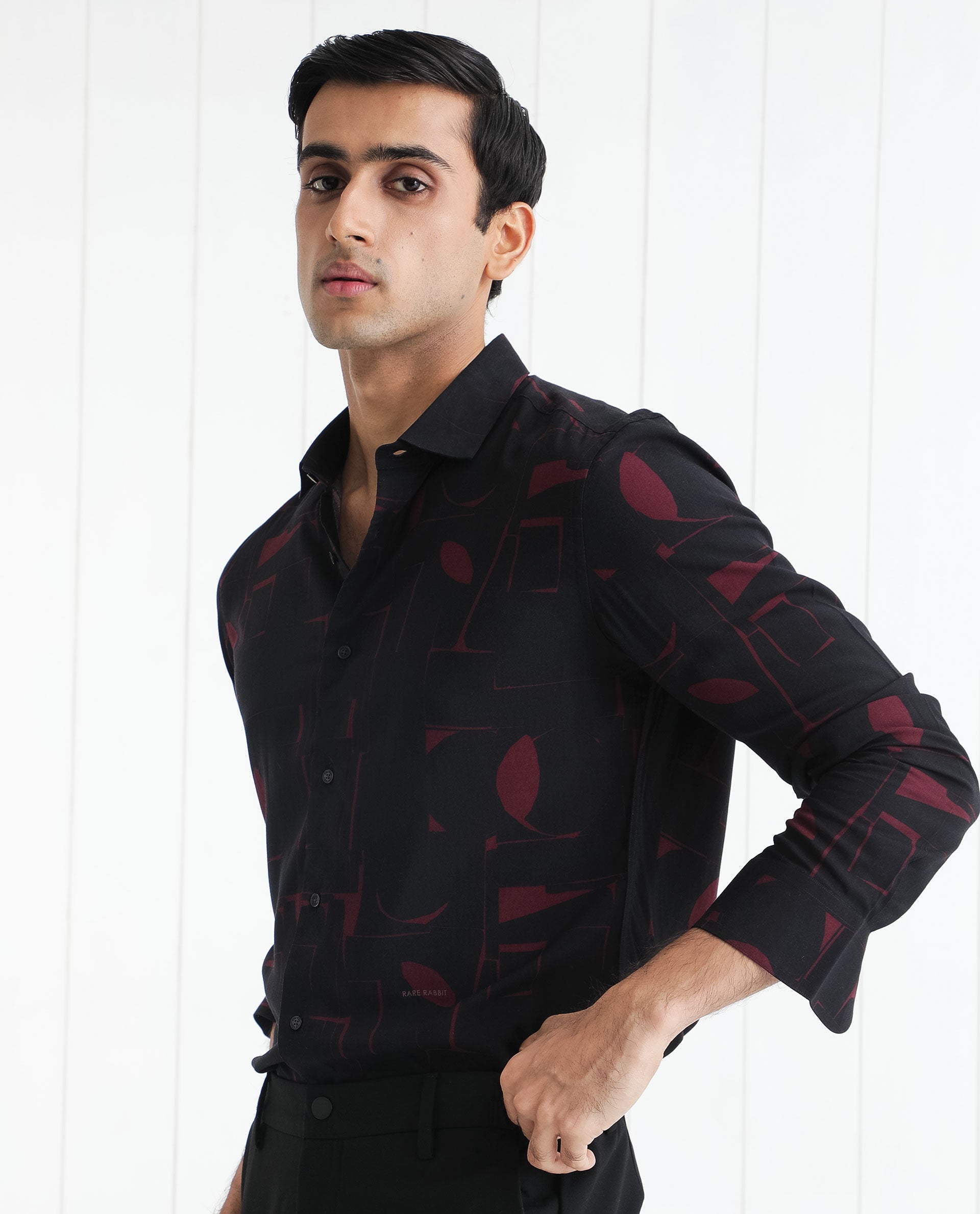 Rare Rabbit Men's Arjay Red Viscose Fabric Abstract Print Full Sleeves Shirt - view 7