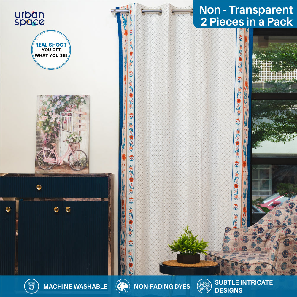 100 cotton – Urban Space -Home Furnishing Store 100% Cotton Room Darkening Curtains, Pack of 2 - Hibiscus Bloom Border Peach