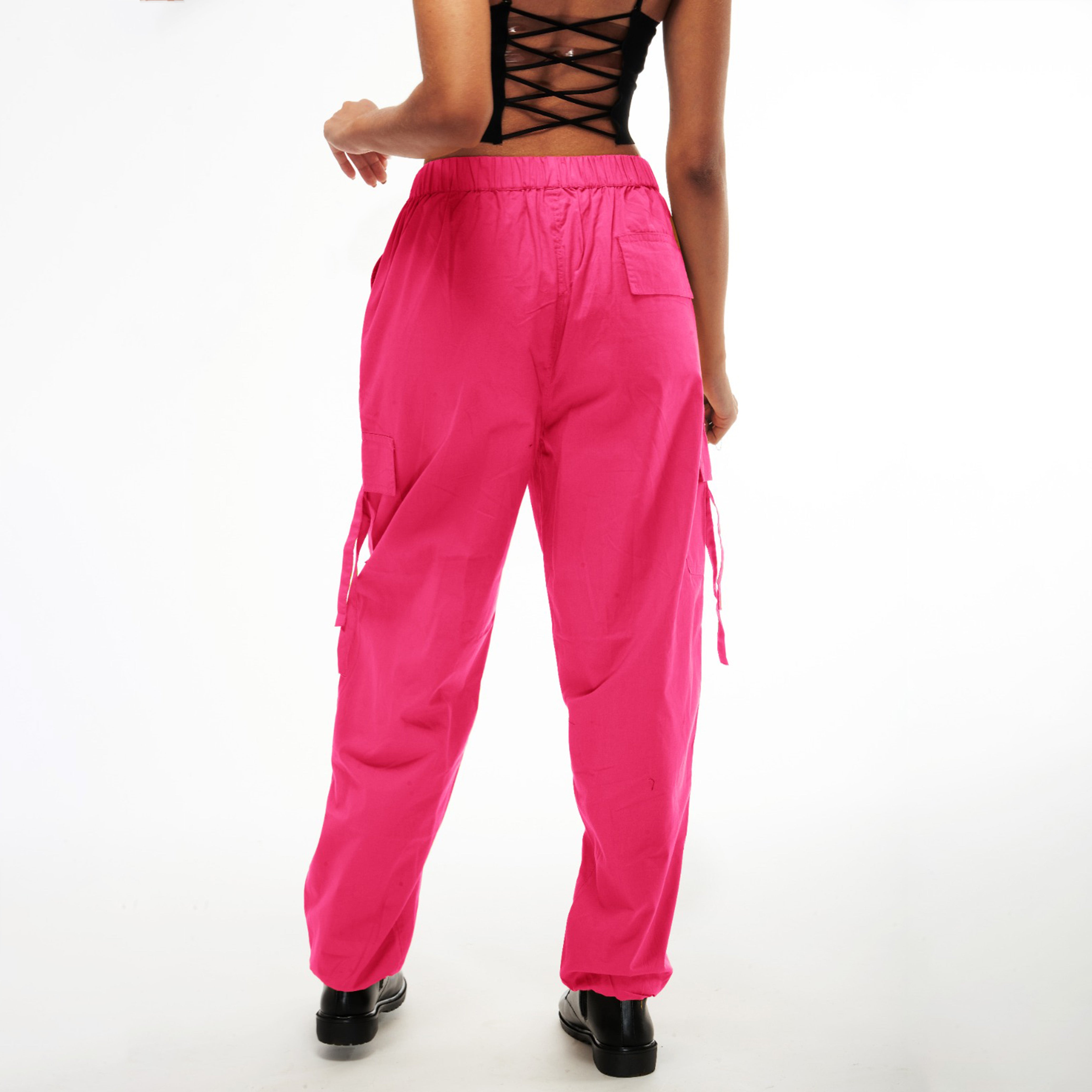 Baddie Unisex Pink Cargo Parachute Pants - view 4