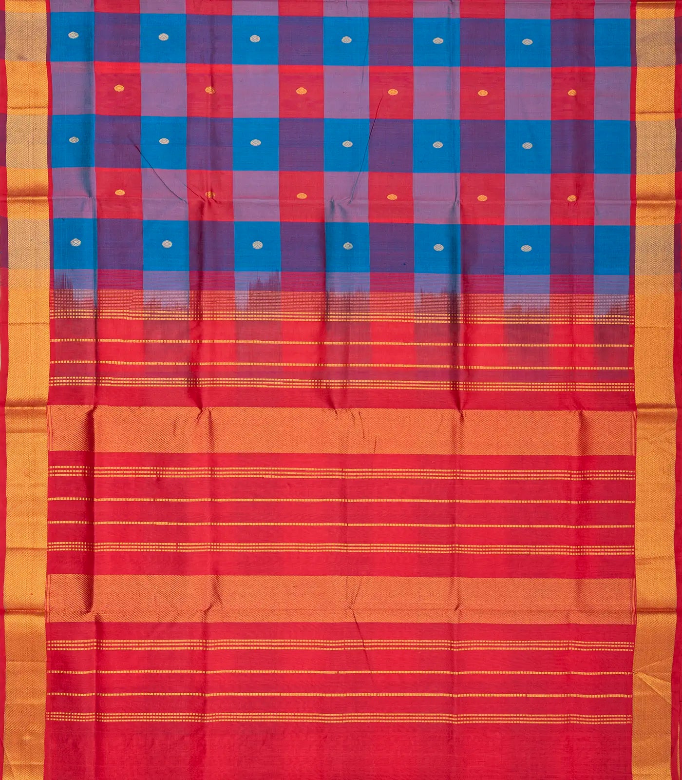 RmKV Multicolour Handloom Silk Cotton Saree With Checks And Buttas - view 2