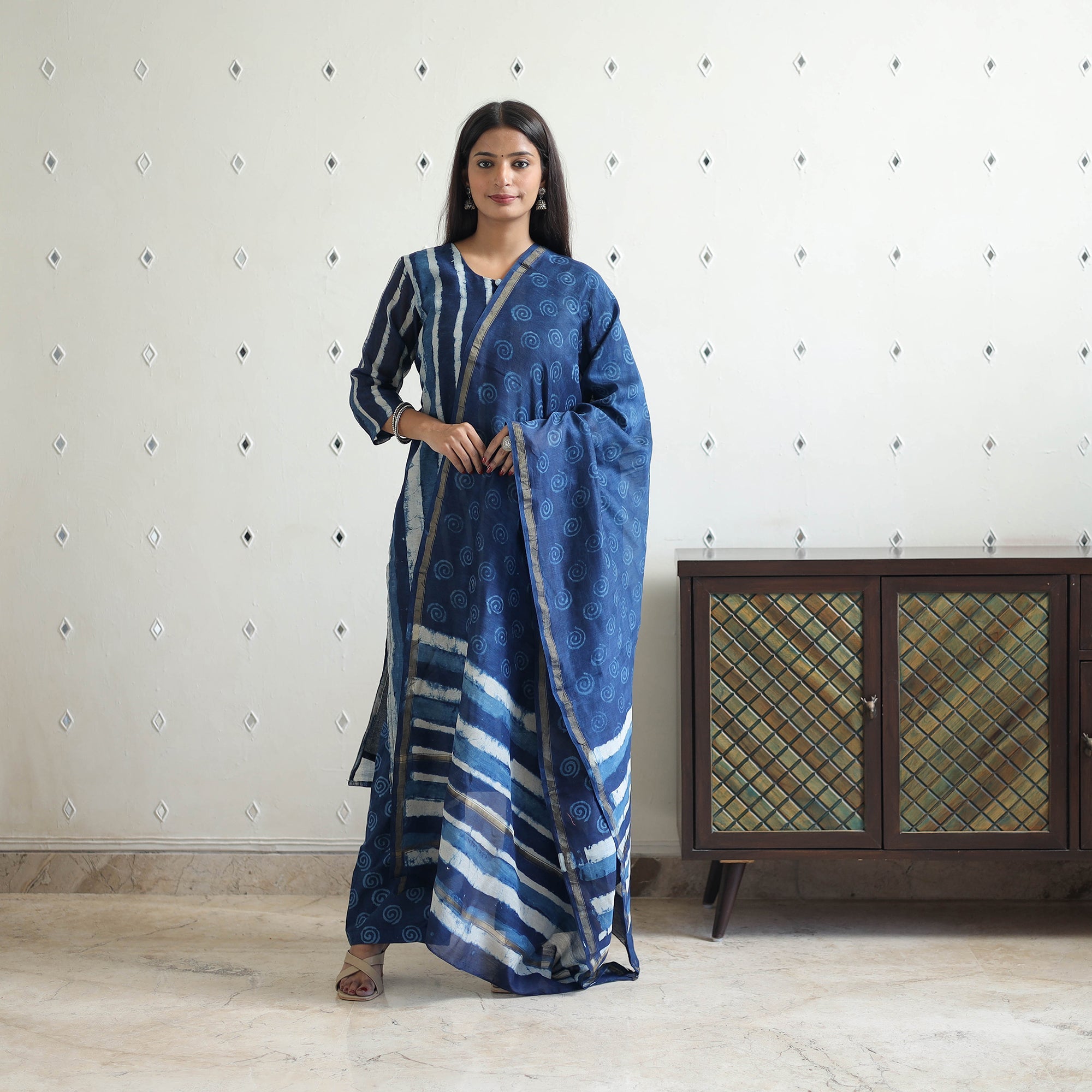 ITOKRI CASUALS Blue - Chanderi Silk Indigo Bagru Block Print Kurta Set 10 - view 2