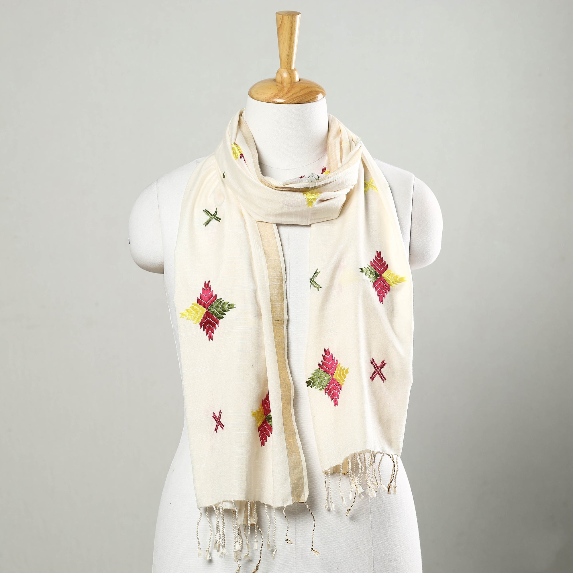 NABHA PHULKARI Beige - Phulkari Hand Embroidery Silk Handloom Stole