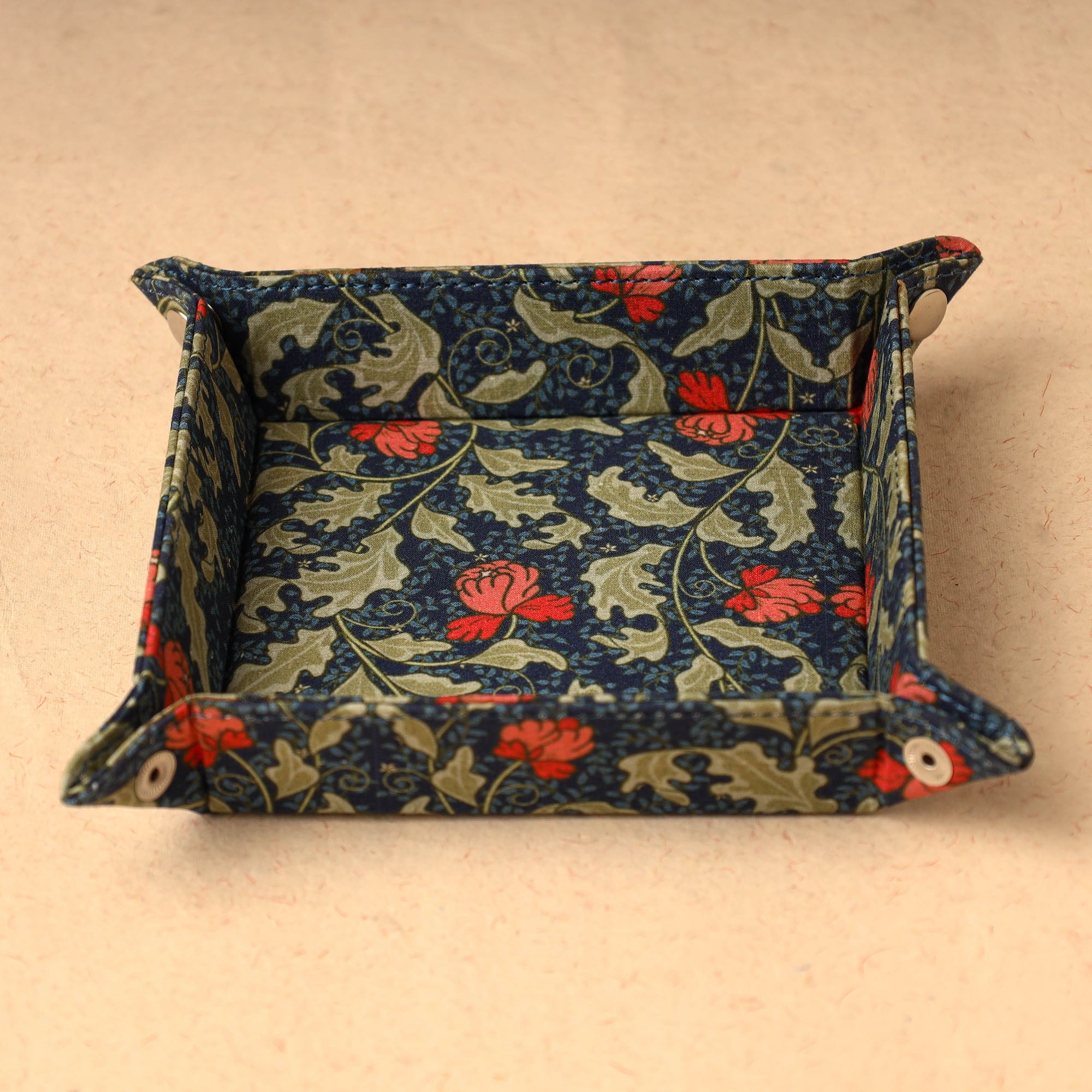 SUKRITI INPRINT Blue - Floral Printed Handcrafted Basket / Valet Tray (6 x 6 in) 34