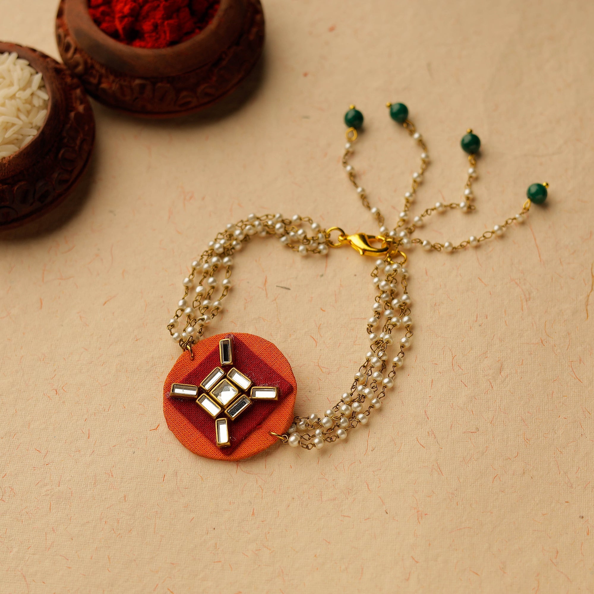 Bead & Kundan Work Fabric Rakhi by Abira Creations 103