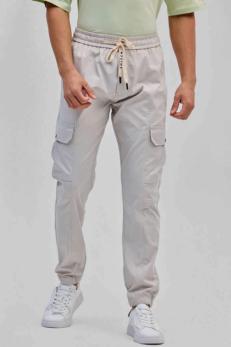 SNITCH Cream 5 Pockets Slim Fit Joggers – Light Grey