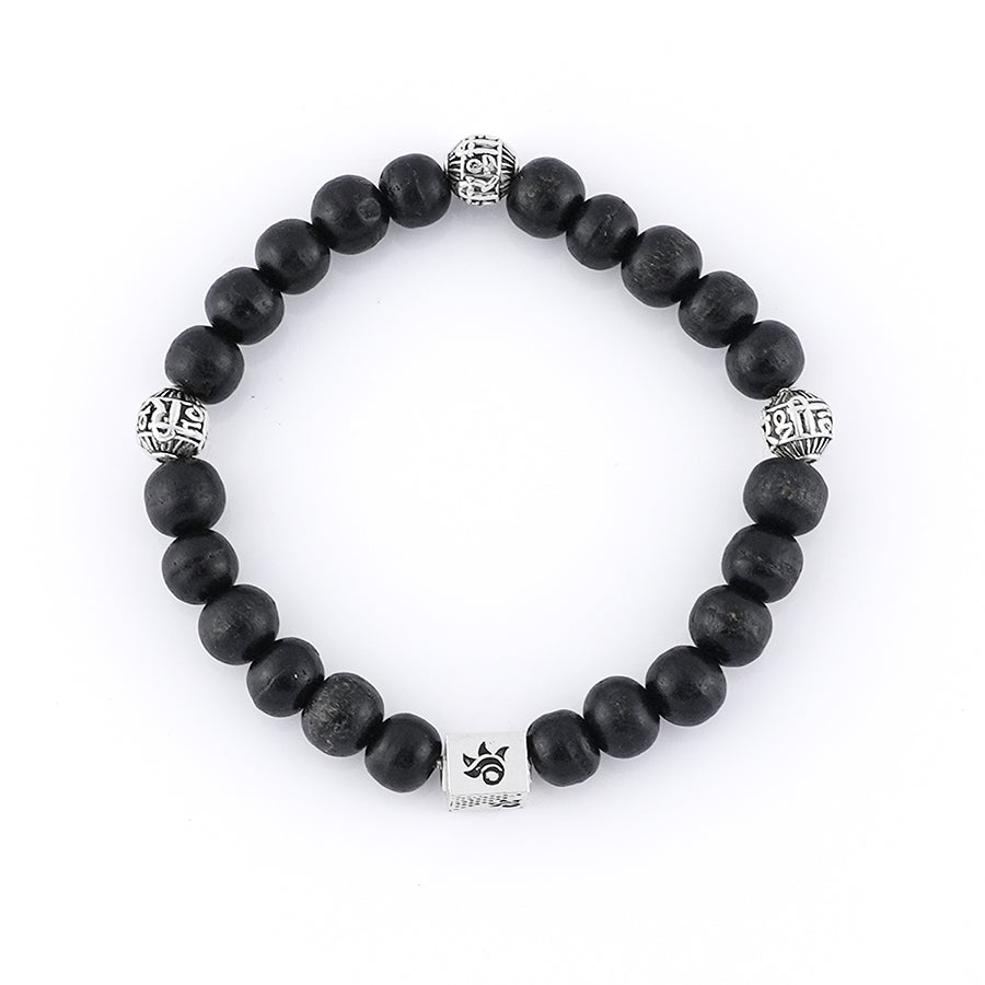 Prinjal Jewellers Ebony Karungali with Shree Hari Silver Beads Bracelet - view 4