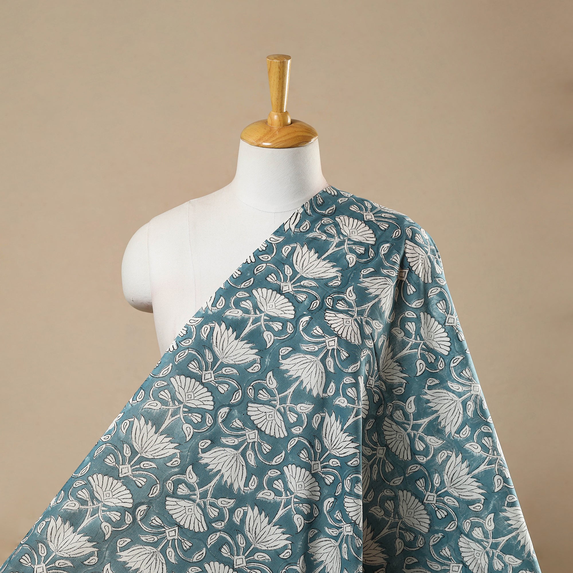 ARTISAN HAND BLOCK PRINTS Blue - Block Print Cotton Sanganeri Fabric 27