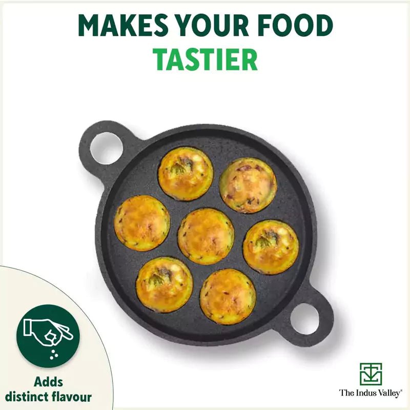 The Indus Valley Super Smooth 7 Pit/Cup Cast Iron Paniyaram/Appe Pan+ Free Spatula, Pre-seasoned, Natural Nonstick, 100% Pure, Toxin-free, 18.9cm, 2.2 - view 9