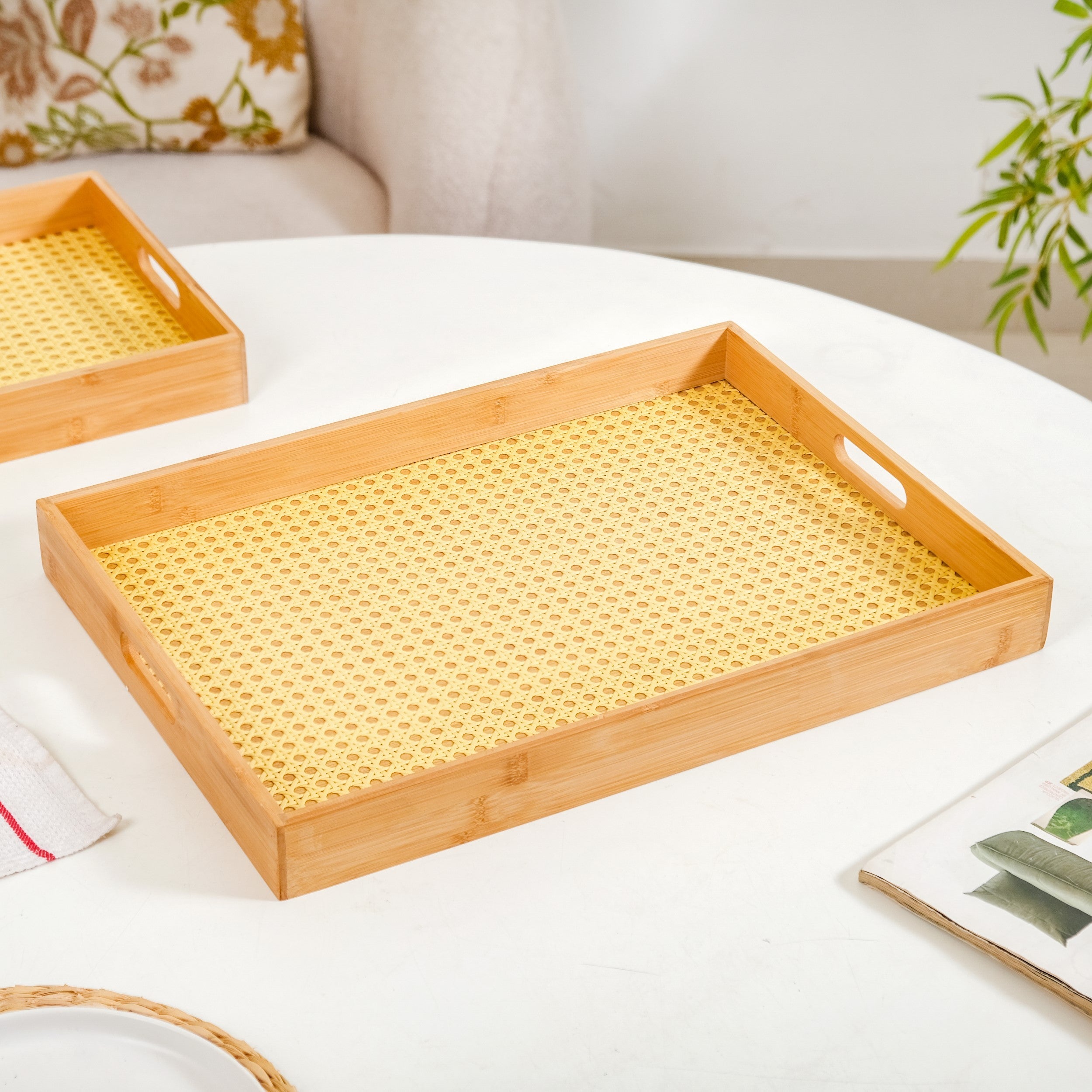 Nestasia Rattan Weave Bamboo Serving Tray Set Of 2 - view 8