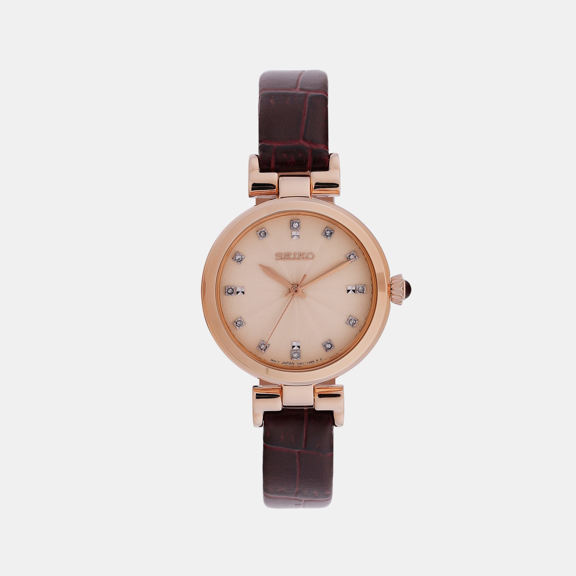 Seiko Dress Women Quartz Rose Gold Dial Analog Leather Watch SRZ548P1