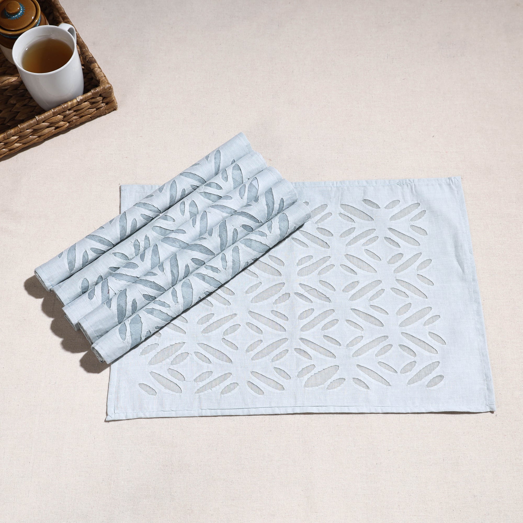 SHADES OF MARUDHARA Blue - Applique Cut work Cotton Table Mats (set of 6) - view 2