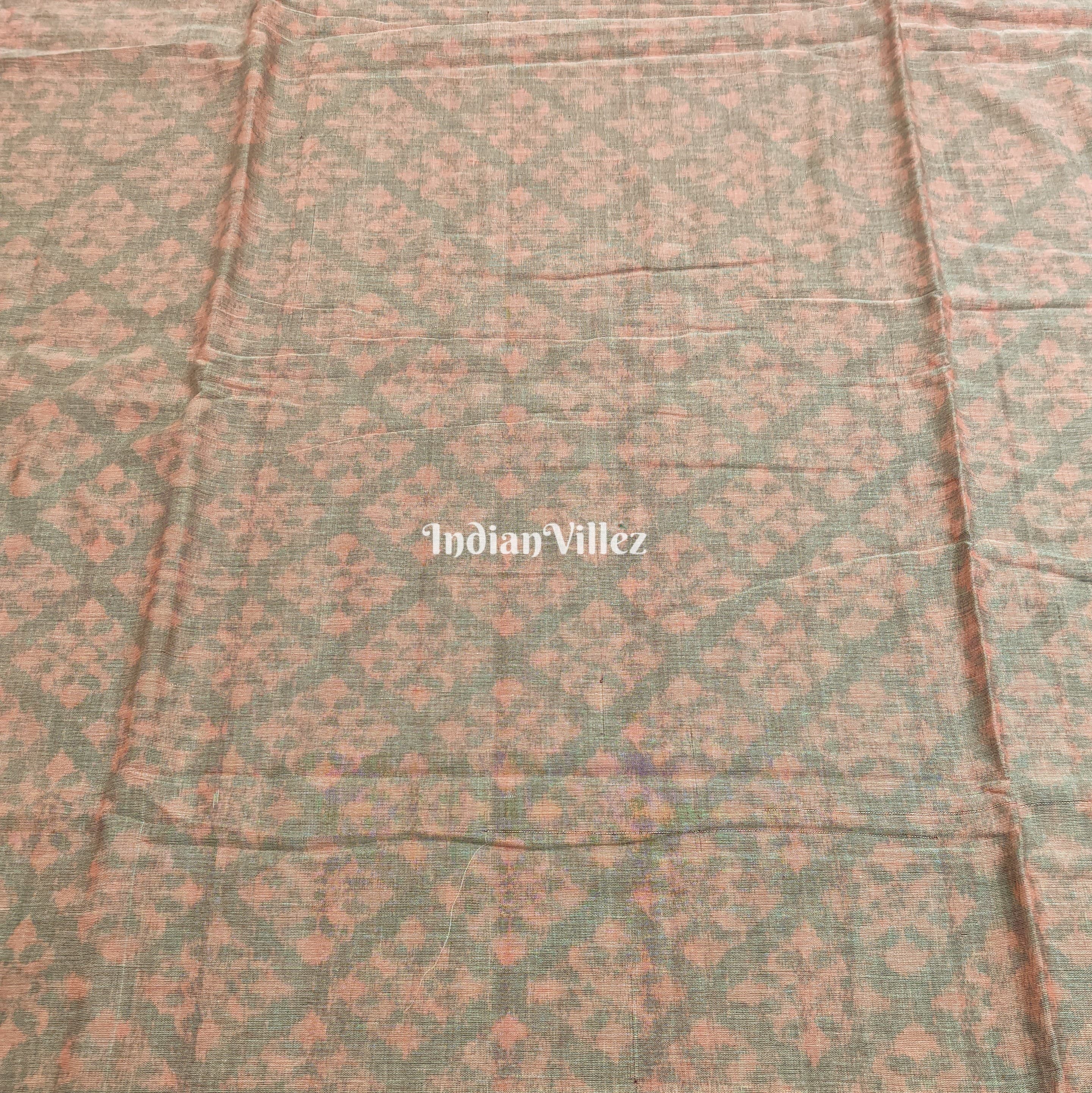 IndianVillèz Peach Baby Pink Sambalpuri Ikat Cotton Fabric - view 2