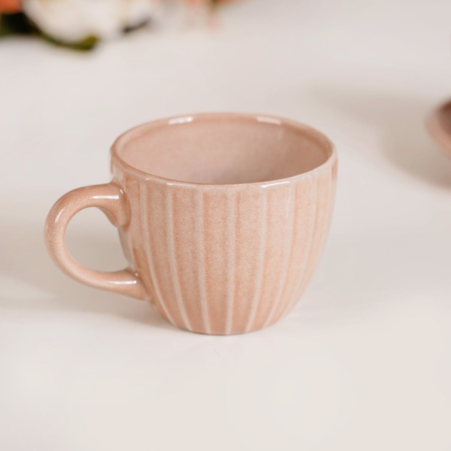 Nestasia Costola Ceramic Tea Cup And Saucer Set Of 4 Pink 125ml - view 6