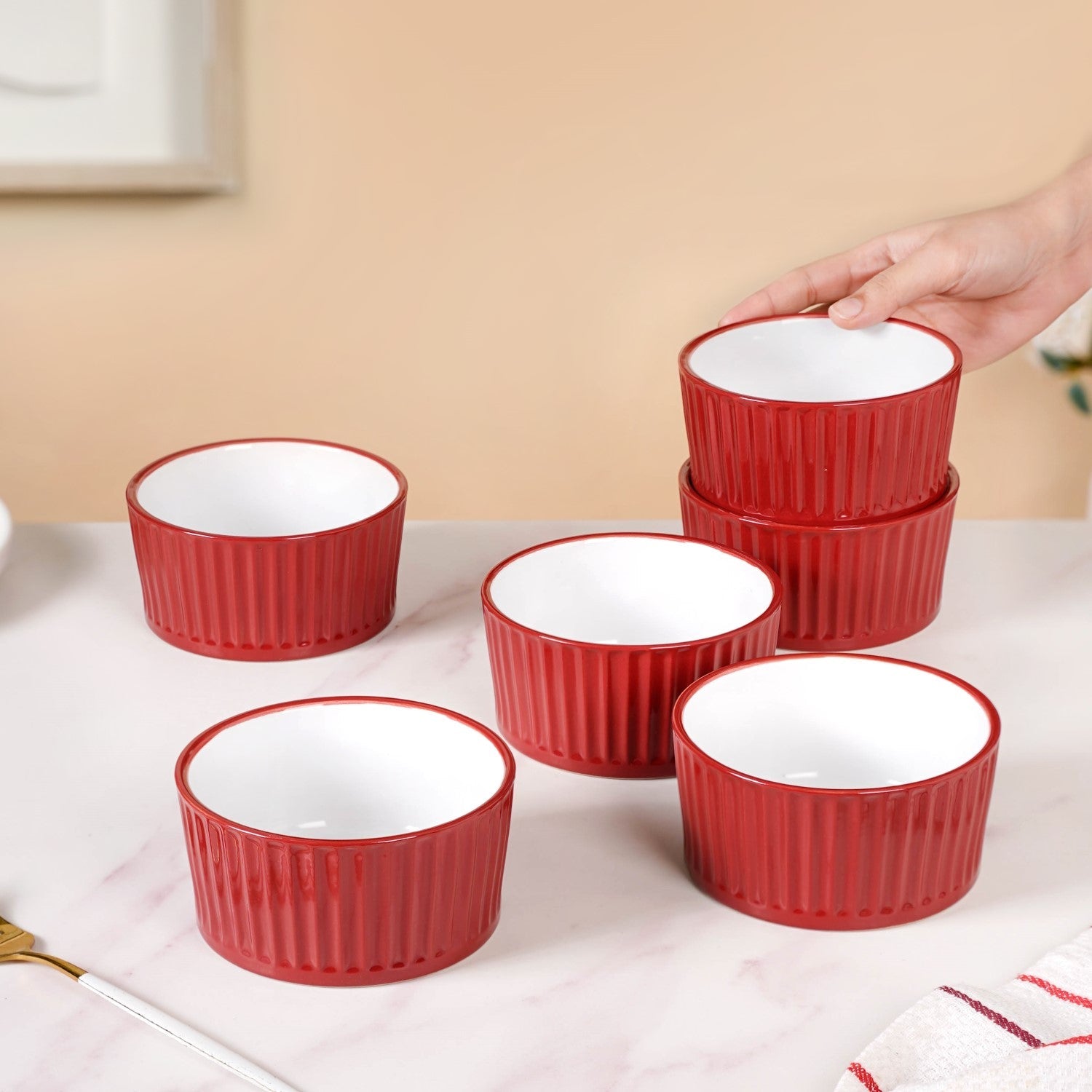 Nestasia Cresta Ceramic Snack Bowl Set Of 6 Red 400ml - view 2