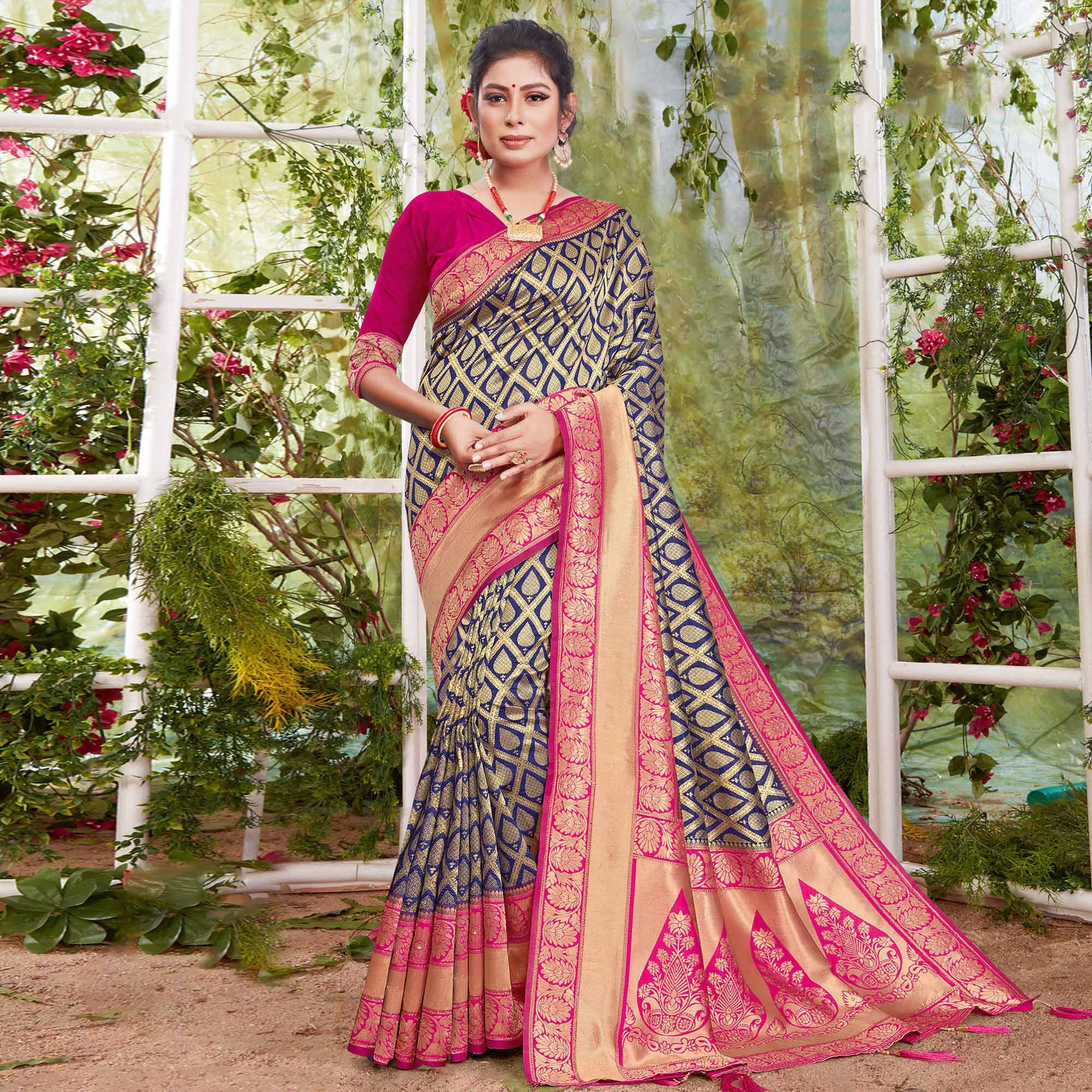 Peachmode Imposing Blue Coloured Festive Wear Woven Silk Saree