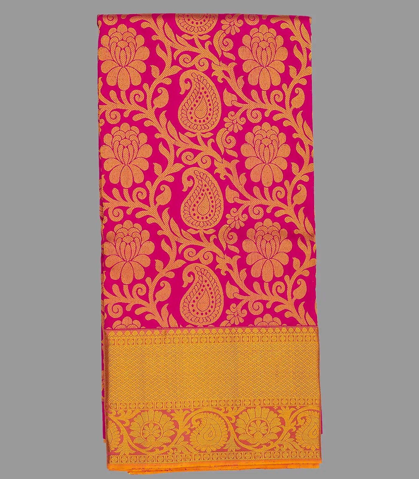 RmKV Pink Handloom Silk Pavadai Material With Mango Motifs-Pink