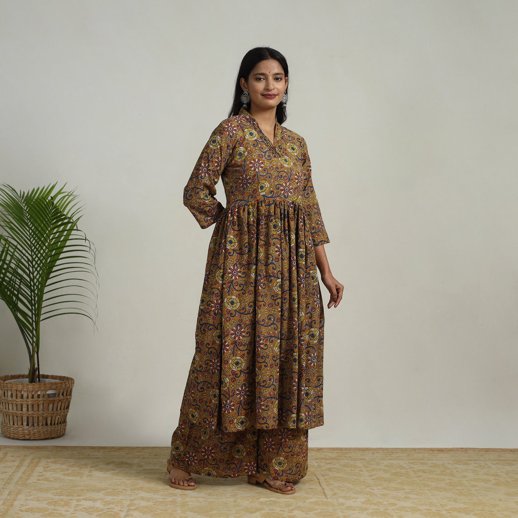ITOKRI CASUALS Brown - Flared Cotton Block Print Kalamkari Kurta Set 08 - view 2