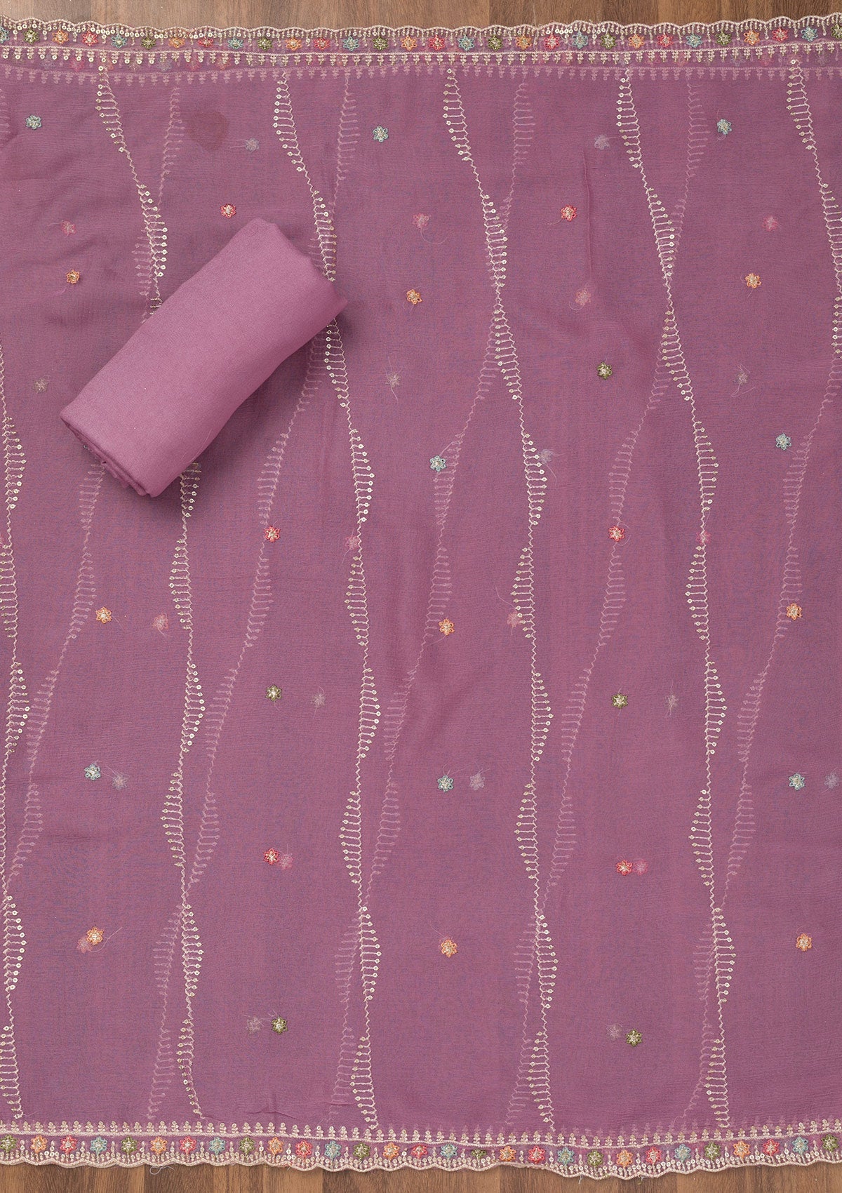 Koskii Lavender Threadwork Semi Crepe Unstitched Salwar Suit - view 6