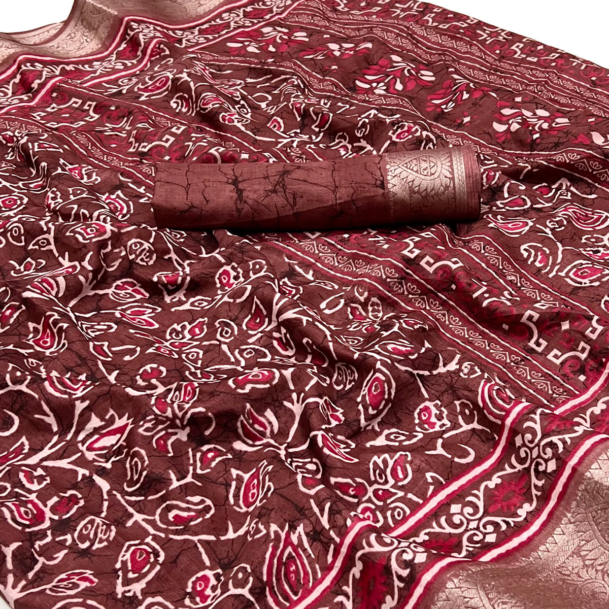 Peachmode Brown Printed Dola Silk Saree – Women's - view 2