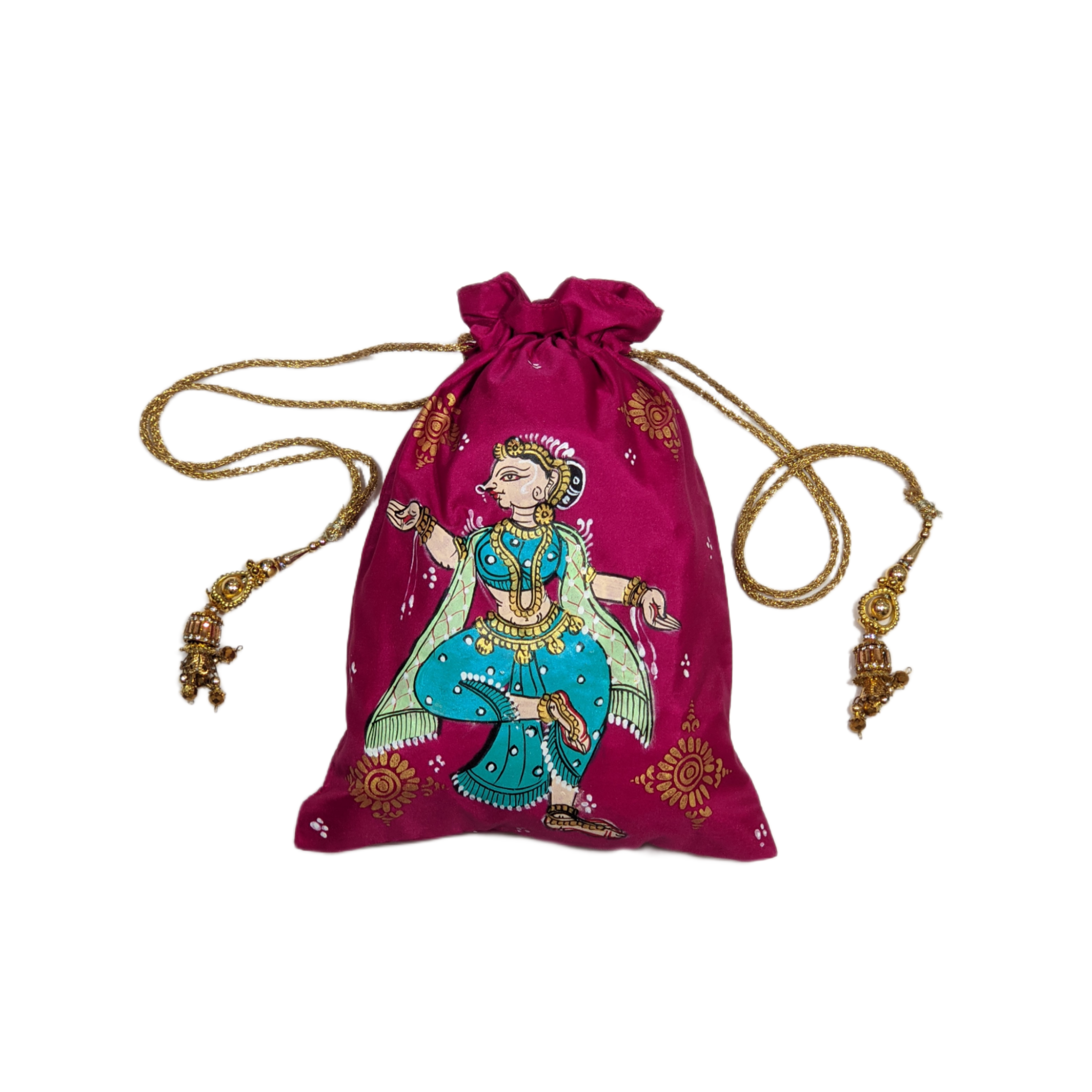 IndianVillèz Rani Pink Nartaki Pattachitra Potli Bag
