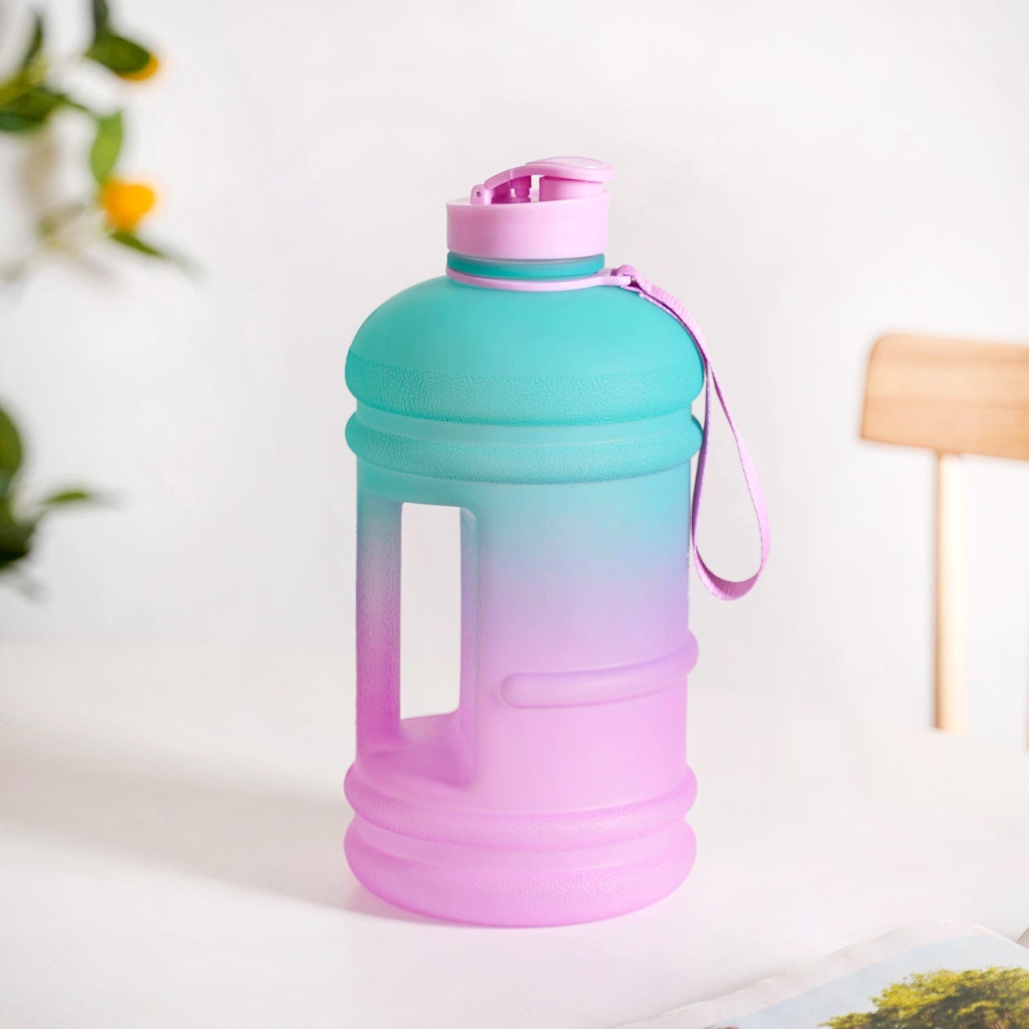Nestasia AquaBurst Large Capacity Gym Water Bottle Ombre Pink Turquoise 2400ml