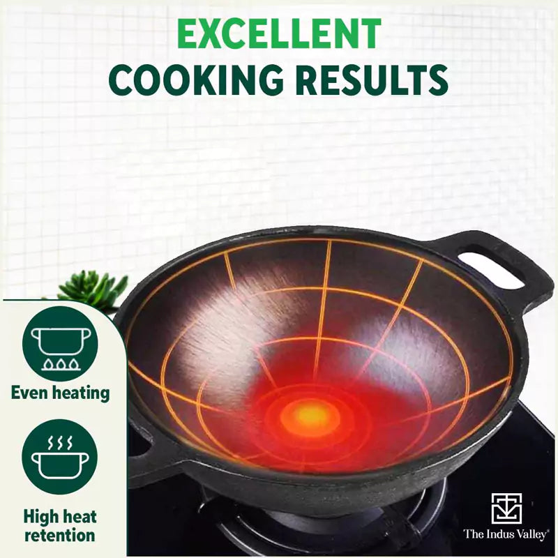 The Indus Valley Super Smooth Cast Iron Kadai (Wok)+ Glass Lid, Pre-seasoned, Nonstick, 100% Pure,Toxin-free, 25.4cm, 2.5L, 2.4kg - view 7
