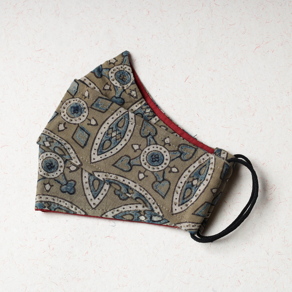 JALPARI Ajrakh Block Print Cotton 3 Layer Maska Snug Fit Face Cover