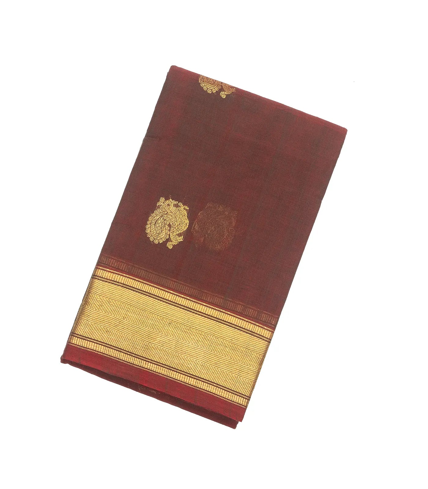 RmKV Brown Handloom Kanchi Cotton Saree With Annam Buttas