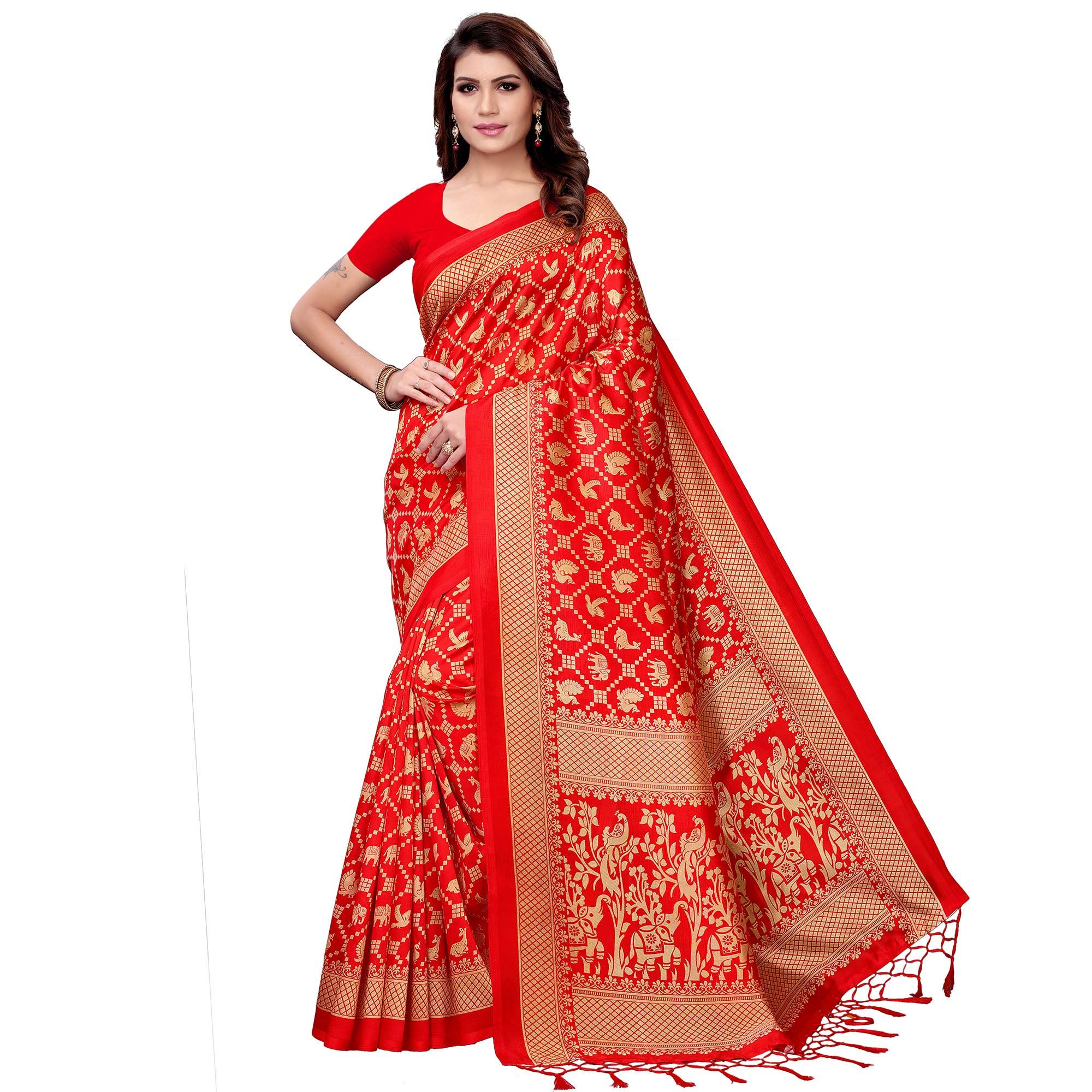 Peachmode Lovely Red Colored Festive Wear Art Silk Saree
