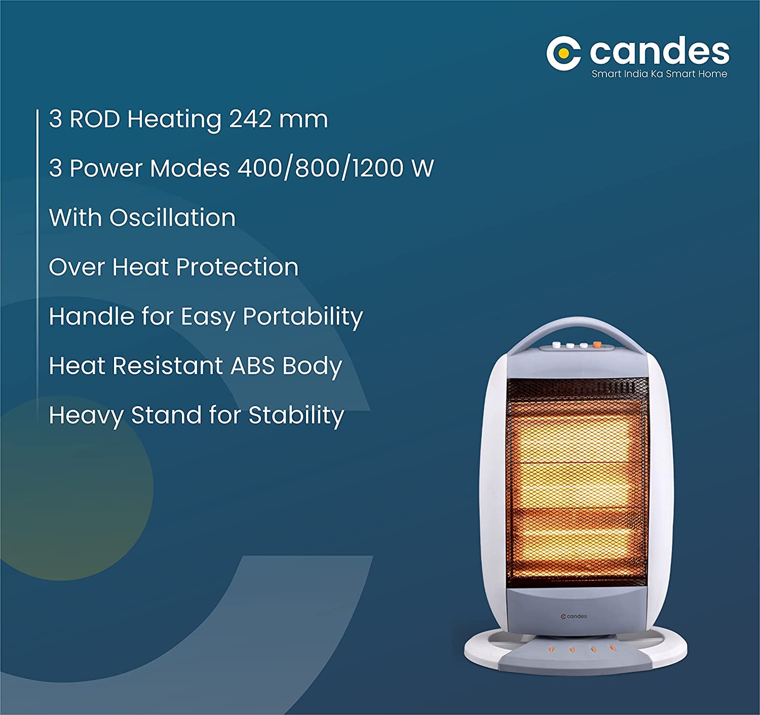 Candes New Infra Halogen Room Heater (White, Grey, 1200 watts) 3 Rod - view 3