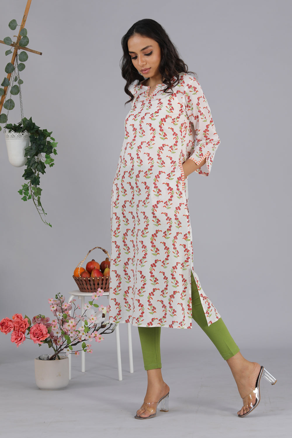 Kalanjali Ethnics Hand block printed kurti – Women's, White - view 4